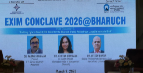Dr./Prof. Chetna Makwana, Faculty & I/C Director of NCM served as a distinguished panellist at the EXIM Conclave 2026
