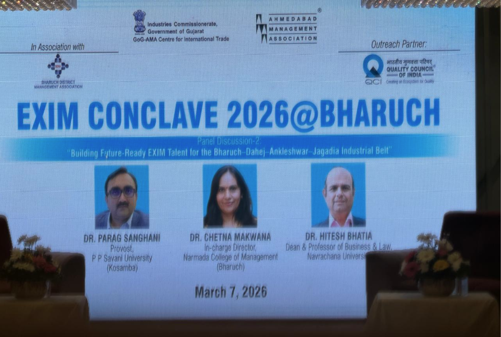 Dr./Prof. Chetna Makwana, Faculty & I/C Director of NCM served as a distinguished panellist at the EXIM Conclave 2026